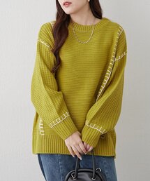 ブランケットステッチクループルオーバー