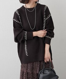 ブランケットステッチクループルオーバー