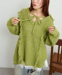 w closet | フード付フリンジMIXニット(ニット/セーター)