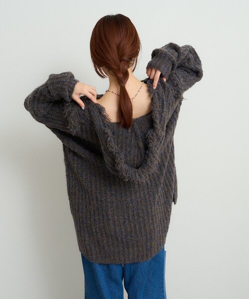 w closet（ダブルクローゼット）の「フード付フリンジMIXニット（ニット/セーター・レディース・アイボリー/チャコールグレー/ブルー/グリーン・FREE）」の16枚目の写真