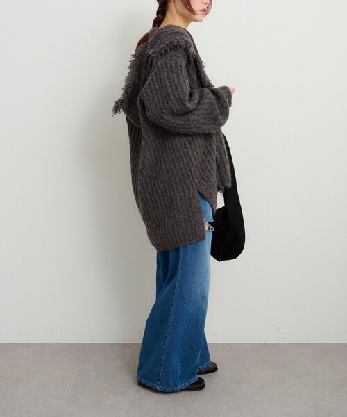 w closet（ダブルクローゼット）の「フード付フリンジMIXニット（ニット/セーター・レディース・アイボリー/チャコールグレー/ブルー/グリーン・FREE）」の18枚目の写真