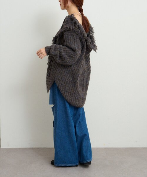 w closet（ダブルクローゼット）の「フード付フリンジMIXニット（ニット/セーター・レディース・アイボリー/チャコールグレー/ブルー/グリーン・FREE）」の19枚目の写真