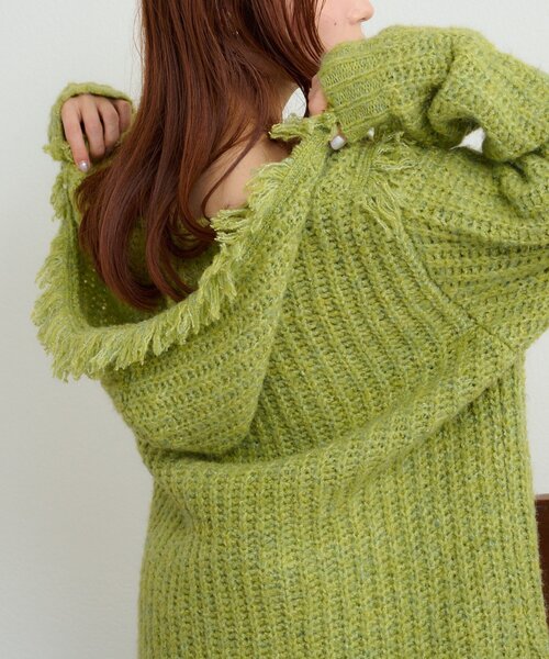 グリーン フード付き セーター ジーフォア セール】フード付フリンジMIXニット（ニット/セーター）｜w closet
