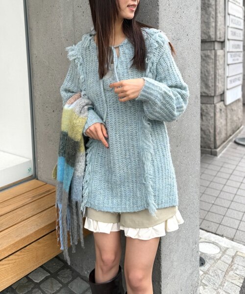 フード付フリンジMIXニット（ニット/セーター）｜w closet（ダブル