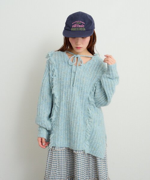 フード付フリンジMIXニット（ニット/セーター）｜w closet（ダブル