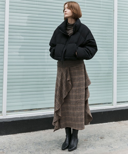 【新品未使用タグ付き】tageechita ブラウン クロップドダウンジャケット tageechita】ニュアンス柄 クロップド丈ライトダウンジャケット(ダウン