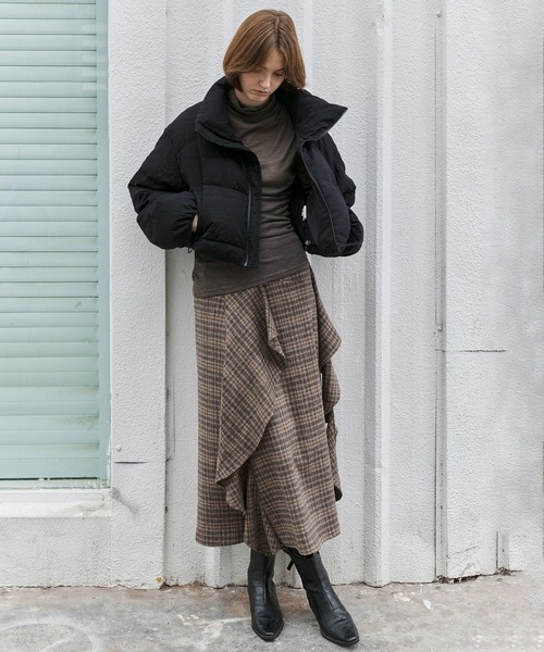 tageechita】ニュアンス柄 クロップド丈ライトダウンジャケット(ダウン