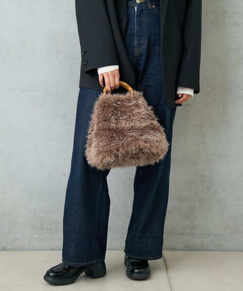 BIRTHDAY BAR(バースデイバー)の「FUR BAMBOO TOTE ファーバンブートートバッグ(トートバッグ・レディース・ブラック/アイボリー/ブラウン・0)」の4枚目の写真