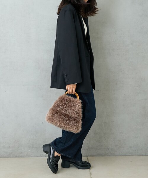 BIRTHDAY BAR(バースデイバー)の「FUR BAMBOO TOTE ファーバンブートートバッグ(トートバッグ・レディース・ブラック/アイボリー/ブラウン・0)」の5枚目の写真
