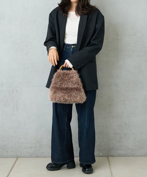 BIRTHDAY BAR(バースデイバー)の「FUR BAMBOO TOTE ファーバンブートートバッグ(トートバッグ・レディース・ブラック/アイボリー/ブラウン・0)」の9枚目の写真