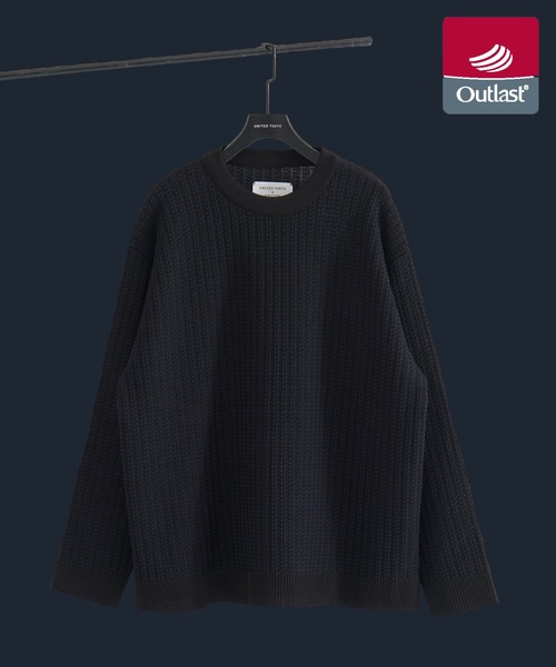 UNITED TOKYO（ユナイテッドトウキョウ）の「【残りわずか】アウトラスト ジャガード クルーネックニット 温度調整素材｜ストレッチ｜イージーケア|冬服|インナー（ニット/セーター・メンズ・ネイビー/アイボリー/ブラック・1/2/3）」の3枚目の写真