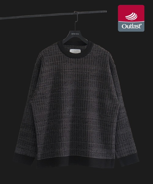 UNITED TOKYO（ユナイテッドトウキョウ）の「【残りわずか】アウトラスト ジャガード クルーネックニット 温度調整素材｜ストレッチ｜イージーケア|冬服|インナー（ニット/セーター・メンズ・ネイビー/アイボリー/ブラック・1/2/3）」の2枚目の写真