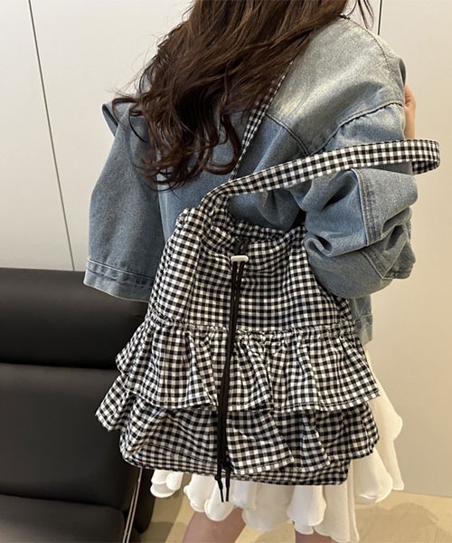 VIBGYOR Women（ヴィブジョー　ウィメン）の「【urge select】ギンガムチェック フリルデザイン ショルダーバッグ（ショルダーバッグ・レディース・ブルー/レッド/ブラック/ピンク・FREE）」の2枚目の写真