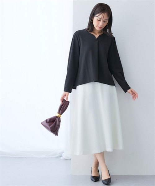 7days Life Styling(セブンデイズライフスタイリング)の「【UVカット】キーネックラウンドヘムプルオーバー ジャージーシリーズ(Tシャツ/カットソー・レディース・オフホワイト/グレー/ブラック・M/L/LL/3L)」の7枚目の写真