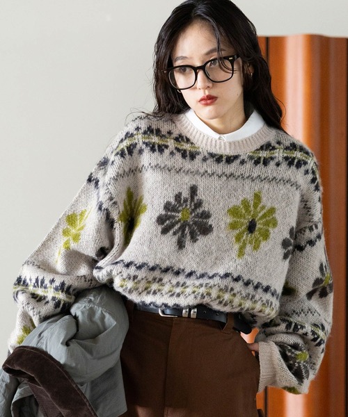 雪の結晶柄　グリーンニットセーター J.Crew ダークグリーン 雪の結晶柄 セーター - メルカリ