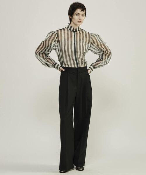 CURRENTAGE（カレンテージ）の「【CURRENTAGE/カレンテージ】Stripe organdie blouse（シャツ/ブラウス・レディース・ブルー系その他/ホワイト×ブラック・FREE）」の3枚目の写真