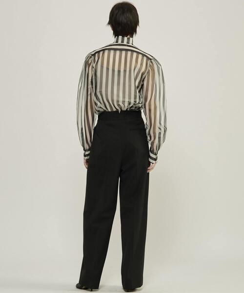 CURRENTAGE（カレンテージ）の「【CURRENTAGE/カレンテージ】Stripe organdie blouse（シャツ/ブラウス・レディース・ブルー系その他/ホワイト×ブラック・FREE）」の4枚目の写真
