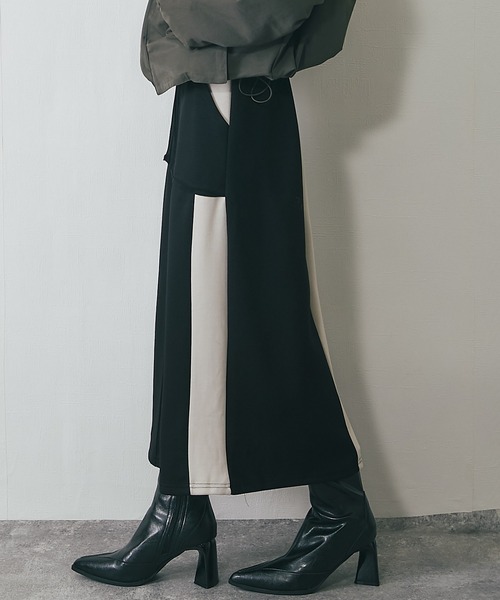 ANOTHER S(アナザーエス)の「配色ロングスカート(スカート・レディース・ブラック/グレー・FREE)」の1枚目の写真