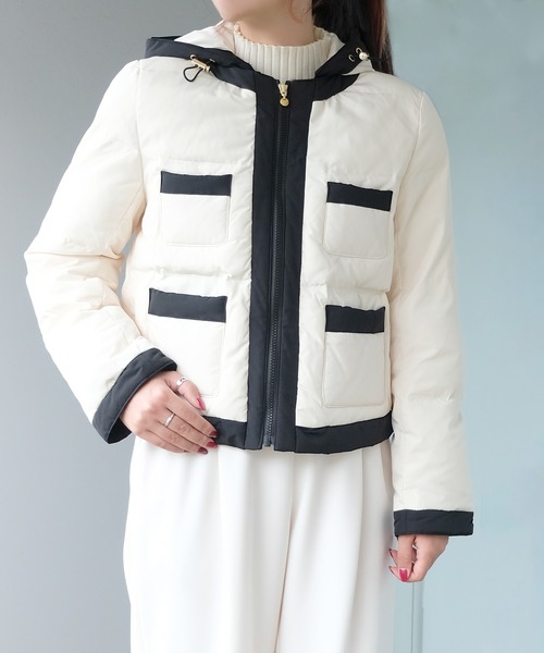 セール】パフィータフタ_バイカラーパフィーアウター（ブルゾン