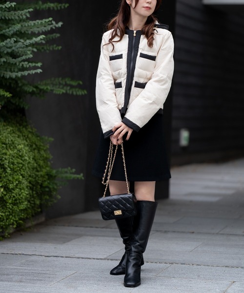 セール】パフィータフタ_バイカラーパフィーアウター（ブルゾン