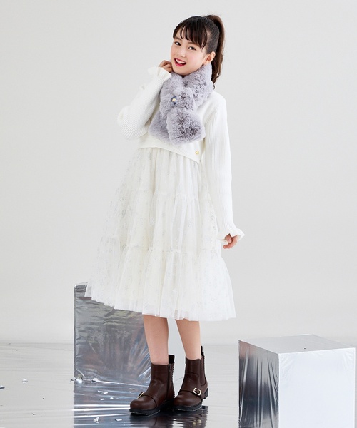 kate spade new york kids(ケイトスペードニューヨーク)の「ボウフェイクファーマフラー(マフラー・キッズ・ピンク/グレー・F)」の6枚目の写真