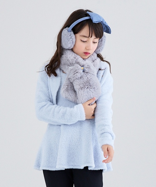kate spade new york kids(ケイトスペードニューヨーク)の「ボウフェイクファーマフラー(マフラー・キッズ・ピンク/グレー・F)」の7枚目の写真