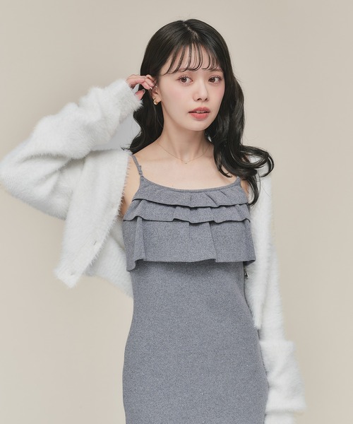 front frill spangle cami onepiece / フロントフリルスパンコール