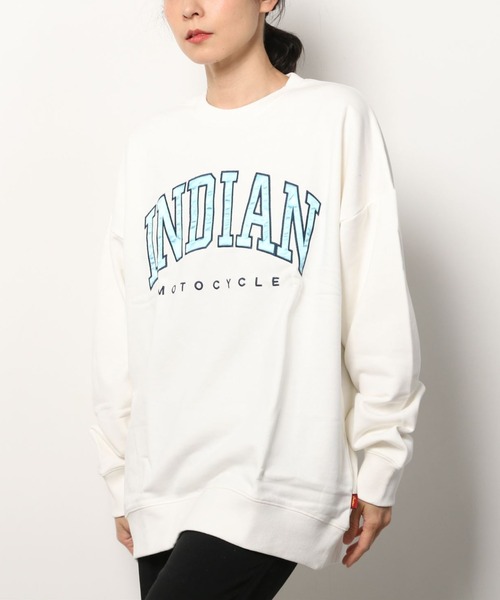 INDIAN(インディアン)の「【RES】【INDIAN】サテンロゴ オーバーサイズトレーナー(スウェット・レディース・グリーン/オフホワイト・MEDIUM/LARGE)」の1枚目の写真
