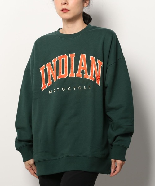INDIAN(インディアン)の「【RES】【INDIAN】サテンロゴ オーバーサイズトレーナー(スウェット・レディース・グリーン/オフホワイト・MEDIUM/LARGE)」の2枚目の写真