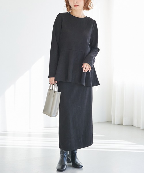 LAVEANGE(ラビアンジェ)の「起毛リブセットアップ(ワンピース・レディース・ブラック/グレー・4L/3L/LL/M)」の1枚目の写真