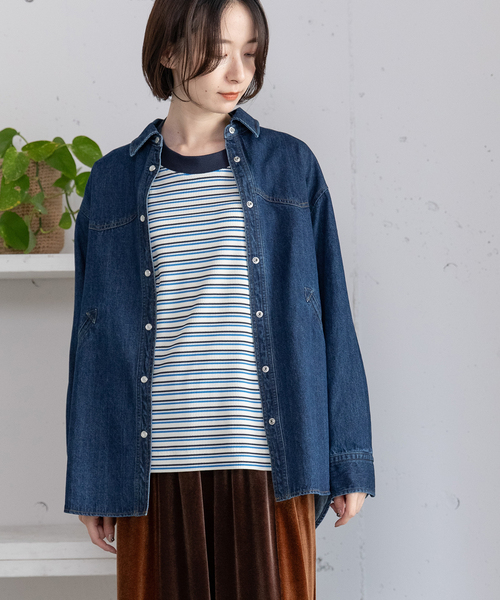 POU DOU DOU(プードゥドゥ)の「ウエスタンヨークデニムシャツ(シャツ/ブラウス・レディース・インディゴブルー/パープル系・M)」の3枚目の写真