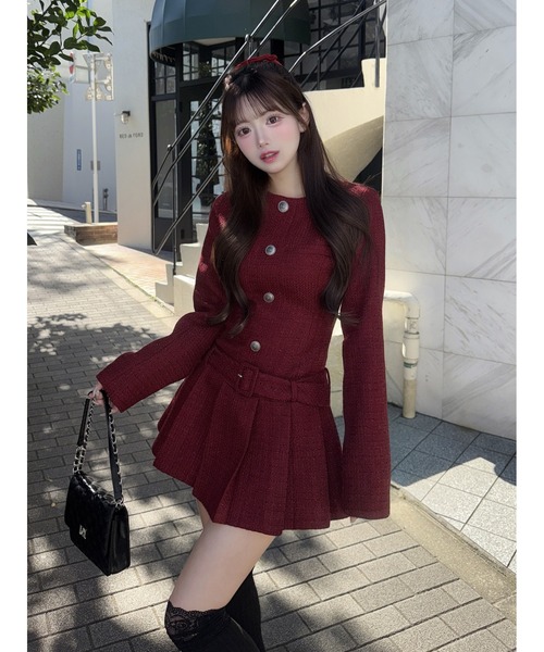 ボックスプリーツツイードミニワンピース（ワンピース）｜Darich