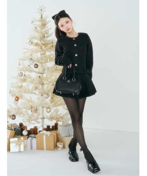 Darich♡ボックスプリーツツイードミニワンピース♡ブラック♡FREE ダーリッチ Darich ボックスプリーツツイードミニワンピース