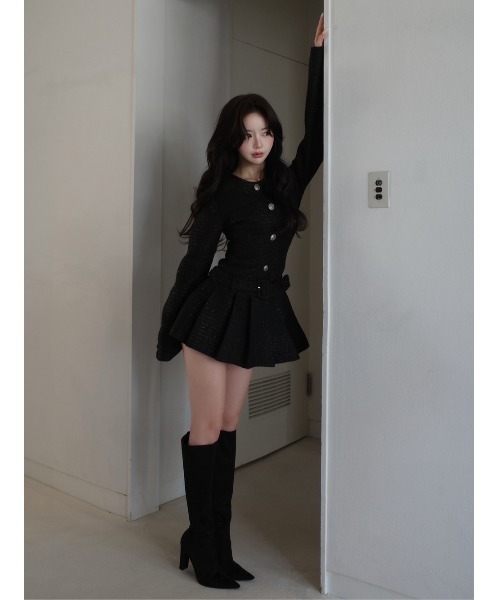 Darich(ダーリッチ)の「ボックスプリーツツイードミニワンピース(ワンピース・レディース・ブラック/レッド/ピンク/ホワイト・FREE)」の12枚目の写真