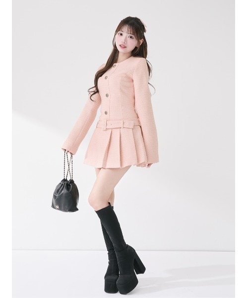 ボックスプリーツツイードミニワンピース（ワンピース）｜Darich