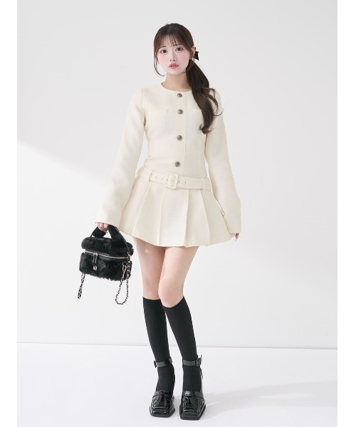 ボックスプリーツツイードミニワンピース（ワンピース）｜Darich