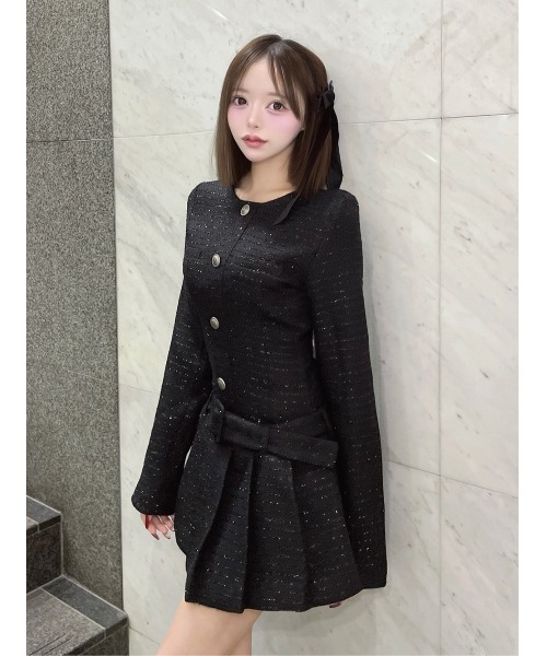 ボックスプリーツツイードミニワンピース（ワンピース）｜Darich