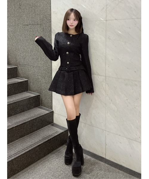 ボックスプリーツツイードミニワンピース（ワンピース）｜Darich