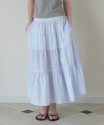 TIERED LONG SKIRT L.BLUE STRIPE