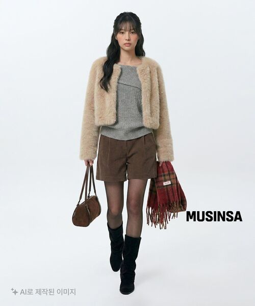 MUSINSA STANDARD WOMAN（ムシンサスタンダードウーマン）の「ウィメンズ ワン タック ワイド コーデュロイ ショーツ [カーキブラウン]（その他パンツ・レディース・その他・30/24/25/26/27/28/29）」の8枚目の写真