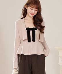 Anely（アネリー）の「【2点セット】リボン ボレロ ペプラム ニット キャミ トップス（アンサンブル）」