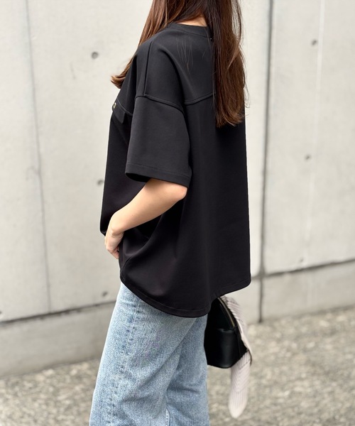 Emma Taylor(エマテイラー)の「ライトダンボールフラップドロストヘムプルオーバー(Tシャツ/カットソー・レディース・チャコールグレー/ホワイト/ブラック・FREE)」の12枚目の写真