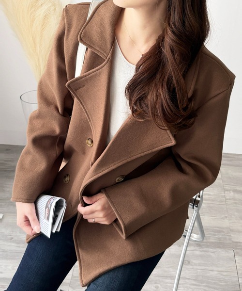 【値下げ・美品】CLOCHE ピーコート（ブラウン） Amulet｜アミュレットのピーコート（ブラウン/茶色系・ショート丈