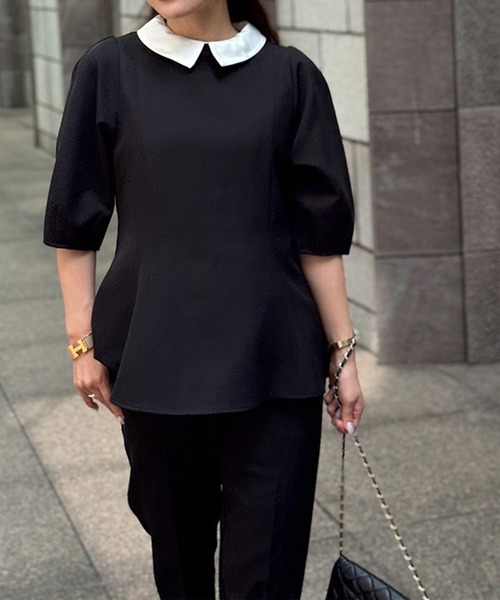 ST.ROONEY（セントルーニー）の「クレリックプルオーバートップス【低身長・小柄女性向け】（シャツ/ブラウス・レディース・ベージュ/ネイビー/ブラック・XS）」の2枚目の写真
