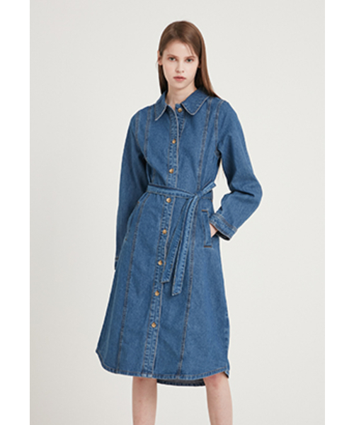 PLASTIC ISLAND(プラスティックアイランド)の「Kara Flare Denim Dress PN2DO861(ワンピース・レディース・ダークブルー・SMALL)」の1枚目の写真