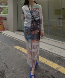 Ameri（アメリ）の「2WAY EMOTIONAL COLLAGE SHEER TOP（Tシャツ/カットソー）」