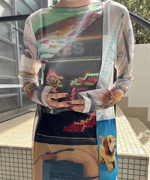 Ameri(アメリ)の「2WAY EMOTIONAL COLLAGE SHEER TOP(Tシャツ/カットソー・レディース・マルチ・SMALL/MEDIUM)」の8枚目の写真