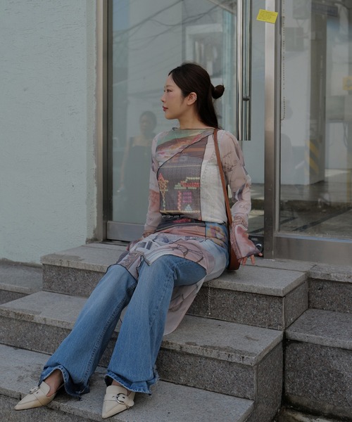 Ameri(アメリ)の「2WAY EMOTIONAL COLLAGE SHEER TOP(Tシャツ/カットソー・レディース・マルチ・SMALL/MEDIUM)」の12枚目の写真