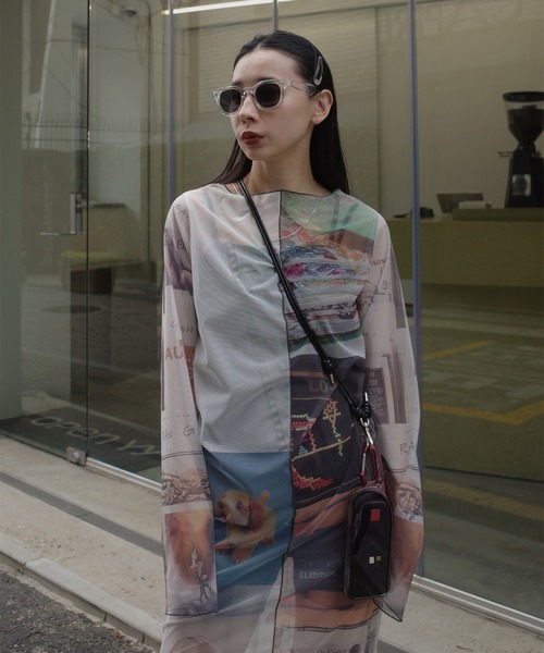 Ameri(アメリ)の「2WAY EMOTIONAL COLLAGE SHEER TOP(Tシャツ/カットソー・レディース・マルチ・SMALL/MEDIUM)」の4枚目の写真