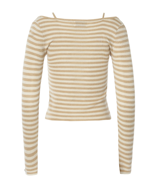 ZEROPLANET（ゼロプラネット）の「コイストライプニットトップ [CARAMEL]（Tシャツ/カットソー・レディース・キャメル・FREE）」の7枚目の写真